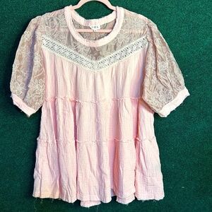 015 NWOT POL Pink Baby Doll Gauze Shirt Top